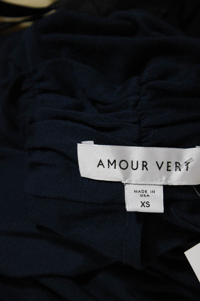 Amour Vert Womens Jersey V-Neck Ruched Hem Sleeveless Wrap Top Navy Blue Size XS