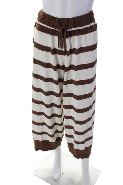 FP Beach Womens Brown White Striped Drawstring Cotton Wide Leg Pants Size XS