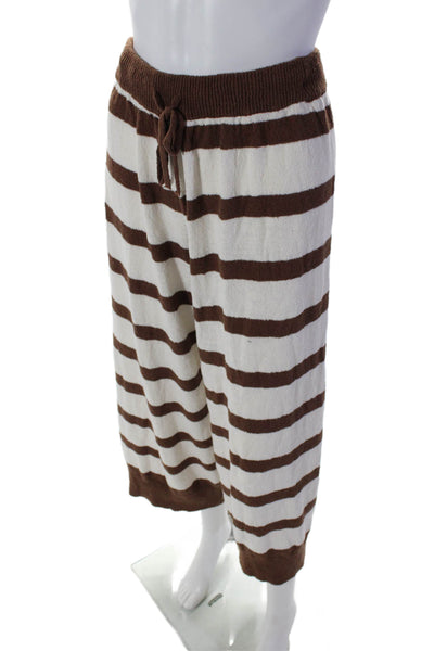 FP Beach Womens Brown White Striped Drawstring Cotton Wide Leg Pants Size XS