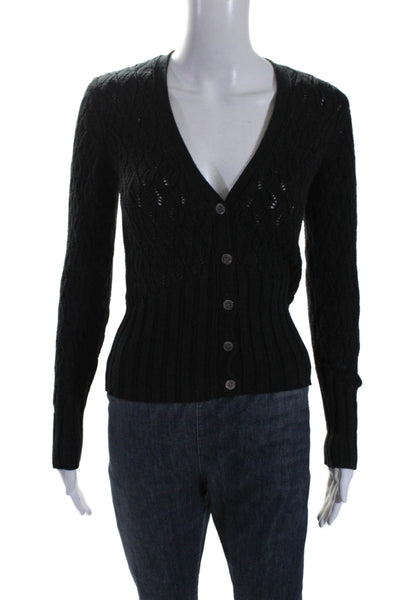 Minnie Rose Womens Long Sleeve BUtton Down Cardigan Sweater Black Size XS