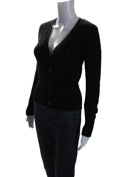 Minnie Rose Womens Long Sleeve BUtton Down Cardigan Sweater Black Size XS