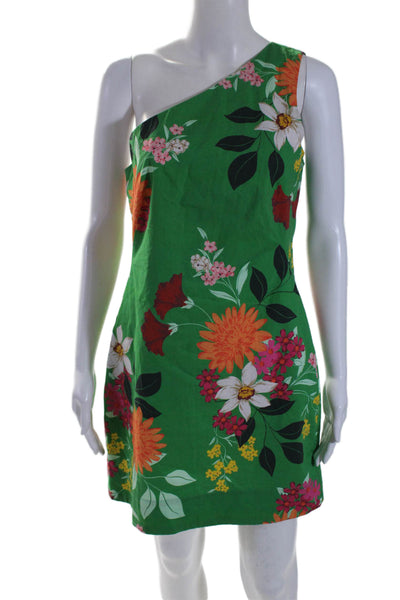 Cara Cara Womens Floral Print One Shoulder Dress Green Cotton Size Medium