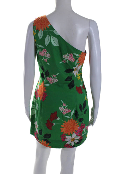 Cara Cara Womens Floral Print One Shoulder Dress Green Cotton Size Medium