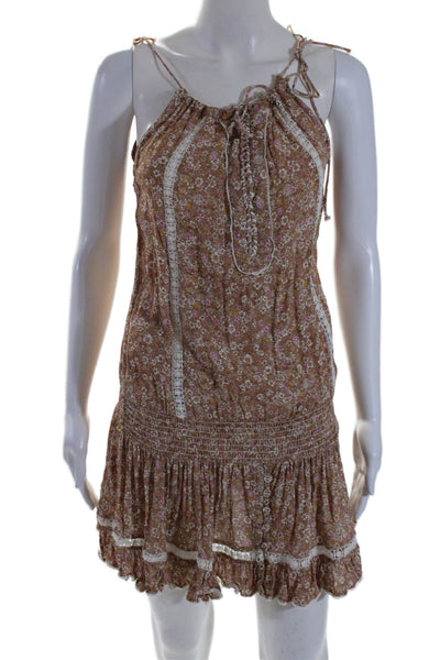 Sunday Saint Tropez Womens Floral Print Sleeveless Dress Brown Pink Size One Siz