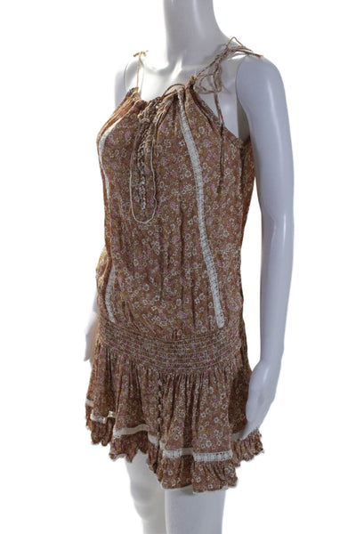 Sunday Saint Tropez Womens Floral Print Sleeveless Dress Brown Pink Size One Siz