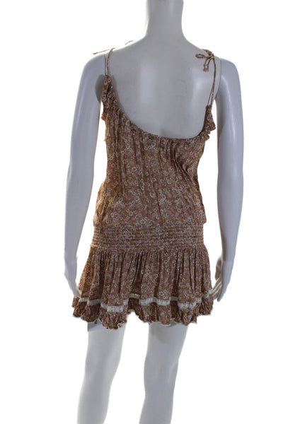 Sunday Saint Tropez Womens Floral Print Sleeveless Dress Brown Pink Size One Siz