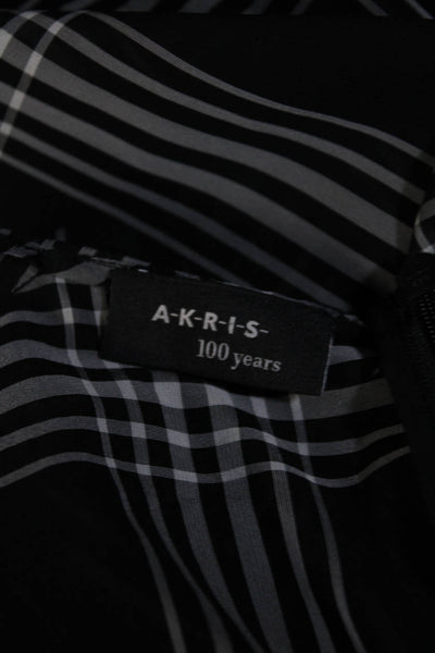 Akris Womens Back Zip Short Sleeve V Neck Plaid Silk Top Black White Size 2