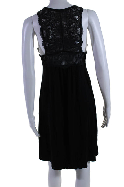 Fleur't Womens Sleeveless Lace Trim Knit Sleep Dress Black Size Large