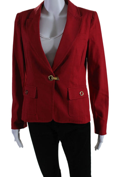 Luisa Spagnoli Womens Long Sleeve Notched Lapel Blazer Jacket Red Cotton IT 42