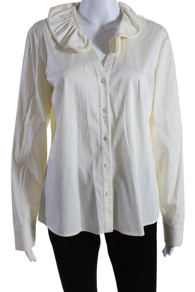 Escada Womens Button Front Long Sleeve Layered Collar Shirt White Size IT 38