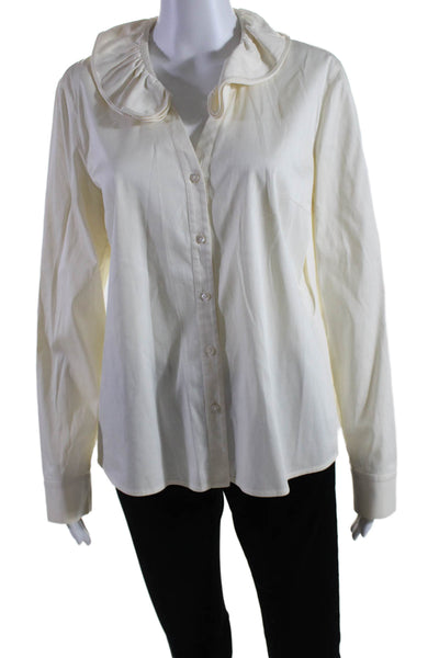 Escada Womens Button Front Long Sleeve Layered Collar Shirt White Size IT 38