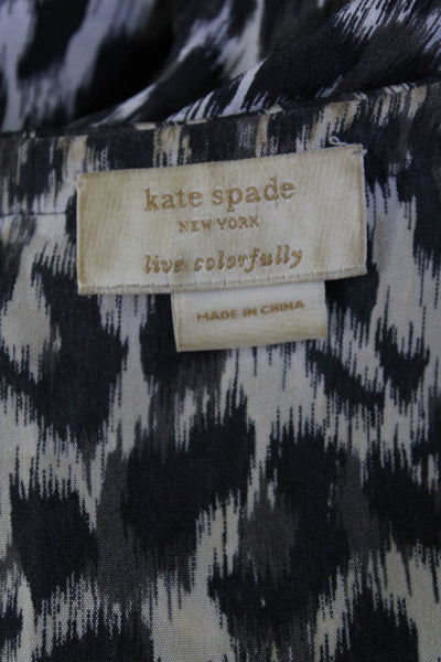 Kate Spade New York Womens Button Front Leopard Print Silk Top Gray White Medium