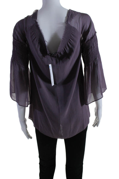 Theory Womens 3/4 Sleeve Off Shoulder Sheer Silk Blouse Top Purple Size Medium