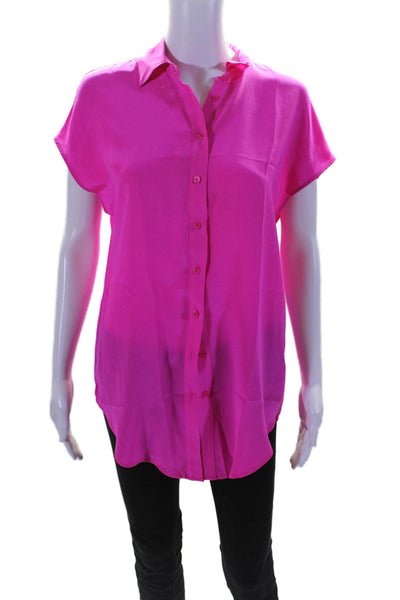 Lavender Brown Women's Collared Sleeveless Button Down Silk Blouse Pink Size XS