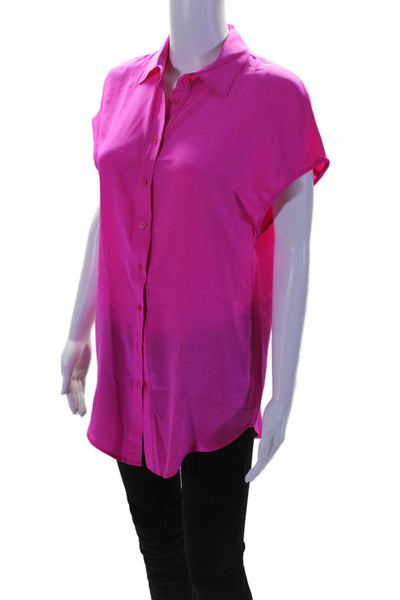 Lavender Brown Women's Collared Sleeveless Button Down Silk Blouse Pink Size XS