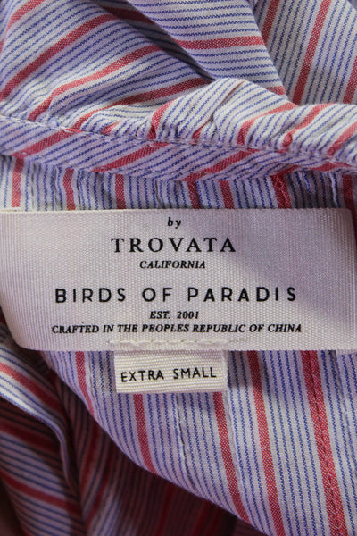 Birds of Paradis By Travata Women's Short Sleeves Ruffle Blouse Striped Size XS