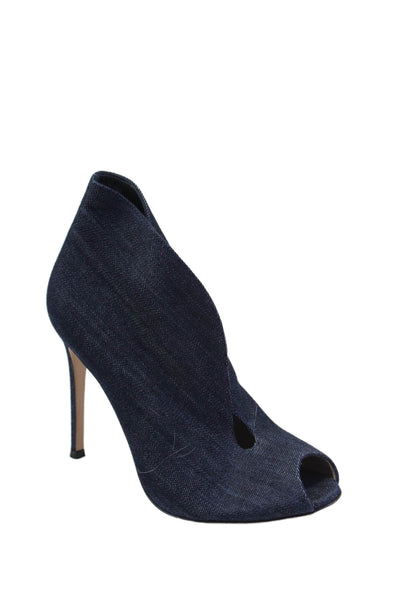 Gianvito Rossi Womens Denim Open Toe Slide On Ankle Boots Blue Size 36 6