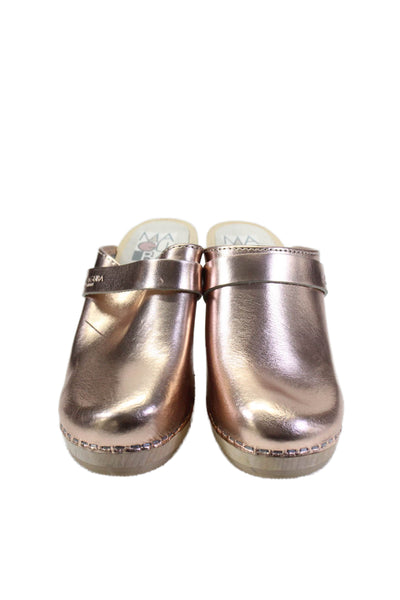 Maguba Womens Leather Slide On Platform Clog Heels Gold Metallic Size 36 6