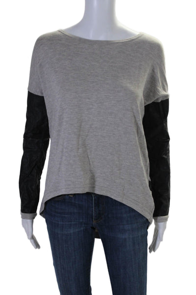 Generation Love Womens Terry Faux Leather Sleeve High Low Knit Top Gray Size XS