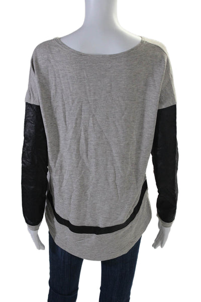 Generation Love Womens Terry Faux Leather Sleeve High Low Knit Top Gray Size XS