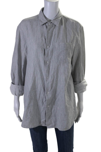 Rag & Bone Mens Cotton Collared Classic Fit Button Down Shirt Top Gray Size L