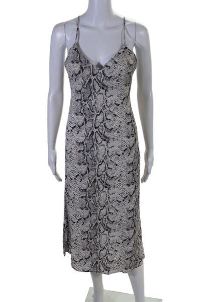 Reformation Womens V Neck Snakeskin Print Cross Back Slip Dress Gray Size 0