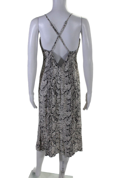 Reformation Womens V Neck Snakeskin Print Cross Back Slip Dress Gray Size 0