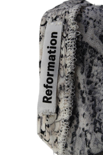 Reformation Womens V Neck Snakeskin Print Cross Back Slip Dress Gray Size 0