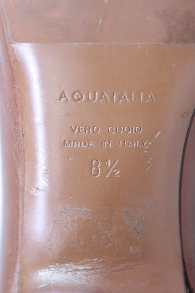 Aquatalia Womens Leather Almond Toe Block Heel Mules Brown Size 8.5