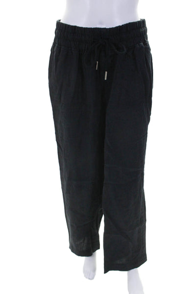 Quince Womens Mid Rise Drawstring Straight Leg Linen Pants Black Size Medium