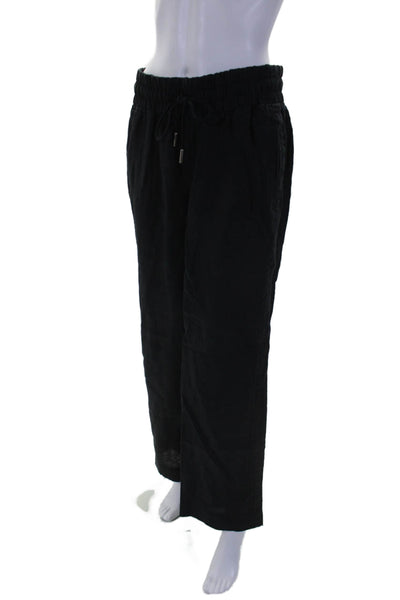 Quince Womens Mid Rise Drawstring Straight Leg Linen Pants Black Size Medium