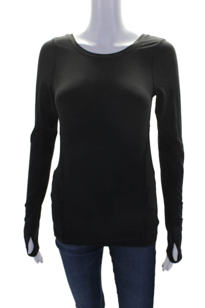 Lululemon Womens Mesh Trim Scoop Neck Active Long Sleeve Shirt Top Black Size 6