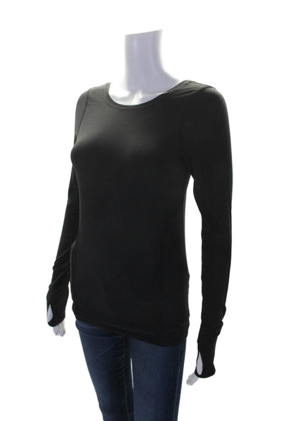 Lululemon Womens Mesh Trim Scoop Neck Active Long Sleeve Shirt Top Black Size 6