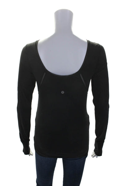 Lululemon Womens Mesh Trim Scoop Neck Active Long Sleeve Shirt Top Black Size 6