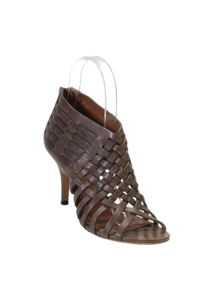 Givenchy Womens Brown Woven Leather Open Tie High Heels Sandals Shoes Size 6