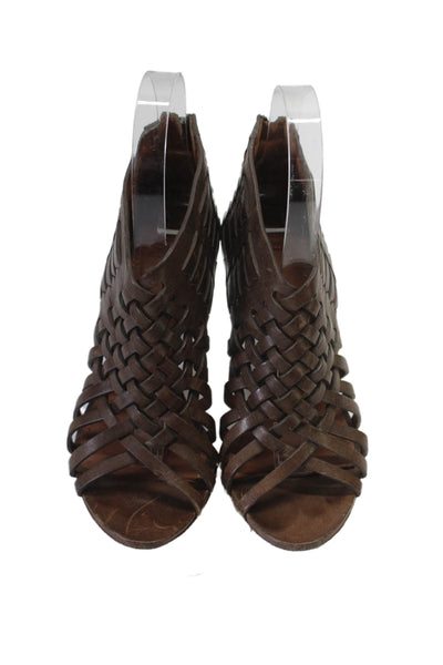 Givenchy Womens Brown Woven Leather Open Tie High Heels Sandals Shoes Size 6