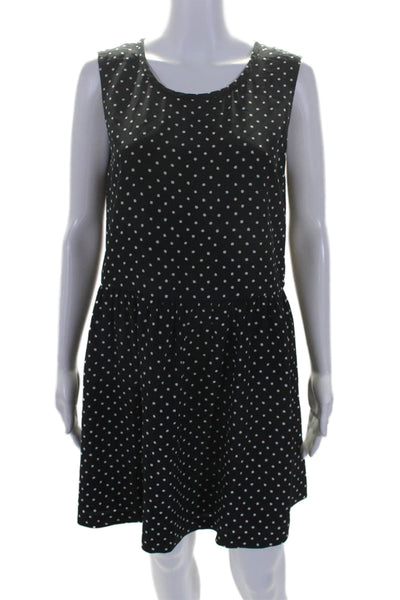 Joie Women's Round Neck Sleeveless Fit Flare Mini Dress Black Polka Dot Size M