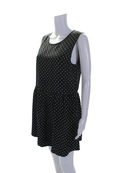 Joie Women's Round Neck Sleeveless Fit Flare Mini Dress Black Polka Dot Size M