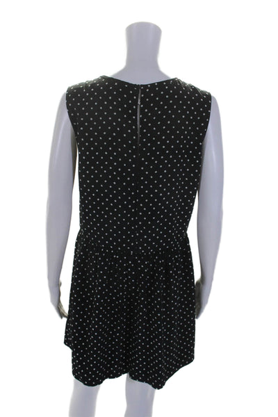 Joie Women's Round Neck Sleeveless Fit Flare Mini Dress Black Polka Dot Size M