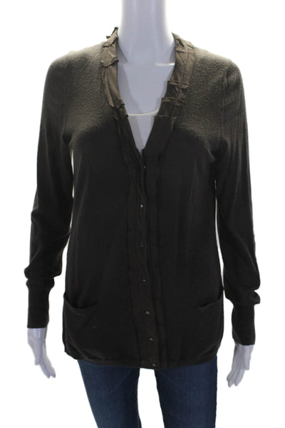 Elie Tahari Womens Long Sleeve Button Down Cardigan Sweater Brown Medium