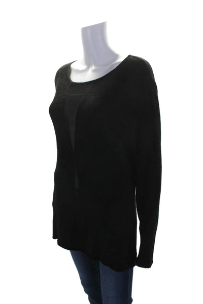 Laurel Womens Long Sleeve Scoop Neck Tight Knit Sweater Black Size 42