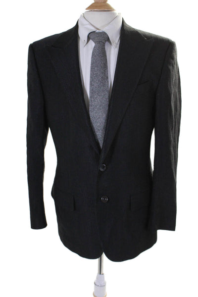 Versace Mens Black Cotton Textured Two Button Long Sleeve Blazer Size 50R