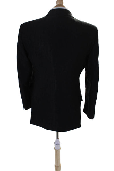 Versace Mens Black Cotton Textured Two Button Long Sleeve Blazer Size 50R