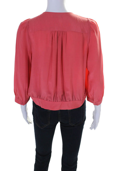 Madewell Womens Silk Pleated V-Neck Long Sleeve Wrap Blouse Top Pink Size S