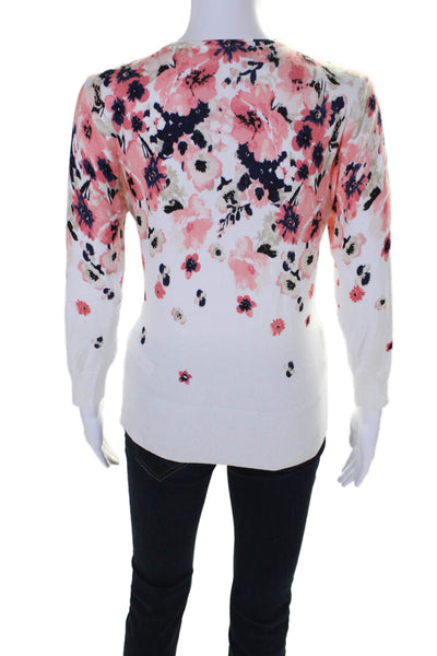 White House Black Market Womens Floral Button Up Cardigan Sweater White Size M