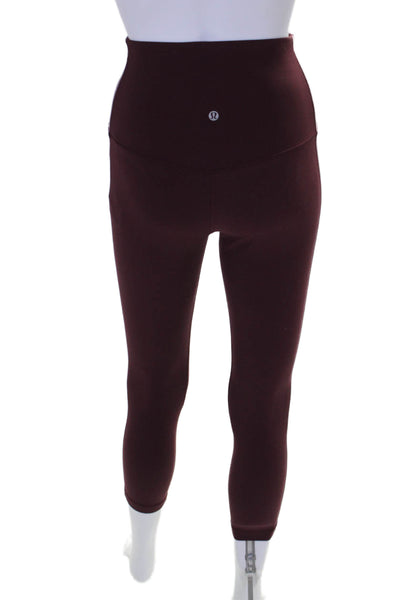 Lululemon Womens Velvet Detail Mid-Rise Activewear Leggings Burgundy Size 6