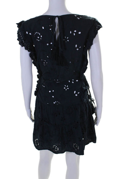 Misa Womens Cotton Embroidered Adjustable Sleeveless Mini Dress Navy Size M