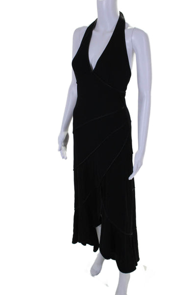 ABS Evening Womens V-Neck Sleeveless Zip Up Halter Maxi Dress Black Size 6