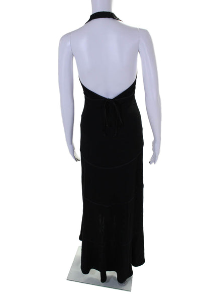 ABS Evening Womens V-Neck Sleeveless Zip Up Halter Maxi Dress Black Size 6