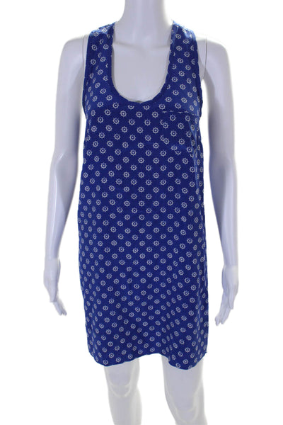 Joie Womens Silk Graphic Print Scoop Neck Sleeveless Mini Dress Blue Size S